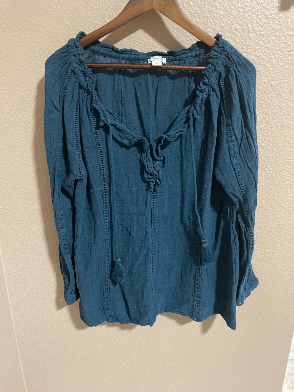 Sundance Boho Peasant Blouse - Teal Long-Sleeve Women's Top